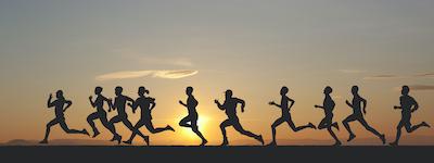 keep moving forward, runners at sunset